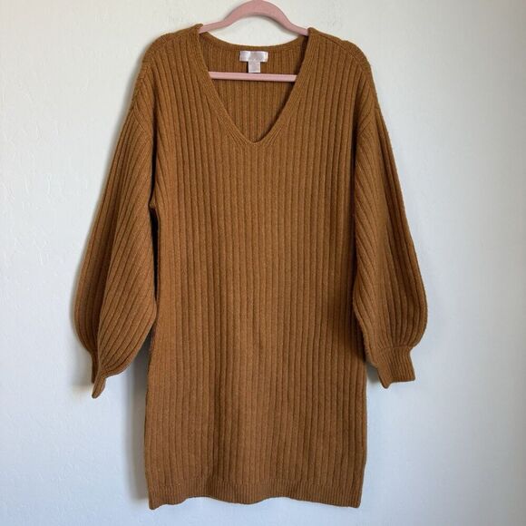 Rachel Parcell Wool Blend Balloon Sleeve Sweater Dress Size S Fall Pumpkin Spice - Picture 2 of 15